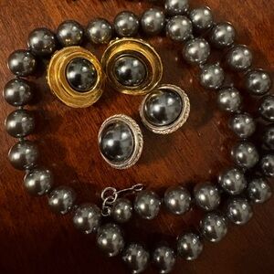 Carolee Black Pearl Necklace and Earring Set